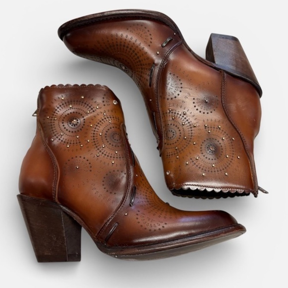 Western Leather‎ Ankle Boots Festival Booties Cuadra Style Studded Block Size 9